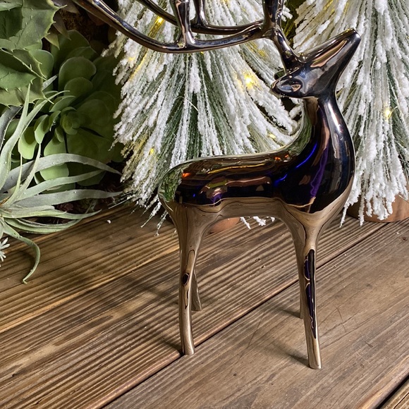 Pottery Barn Large Metal Reflective Silver Reindeer Tea Light Candle Holder - Picture 8 of 16